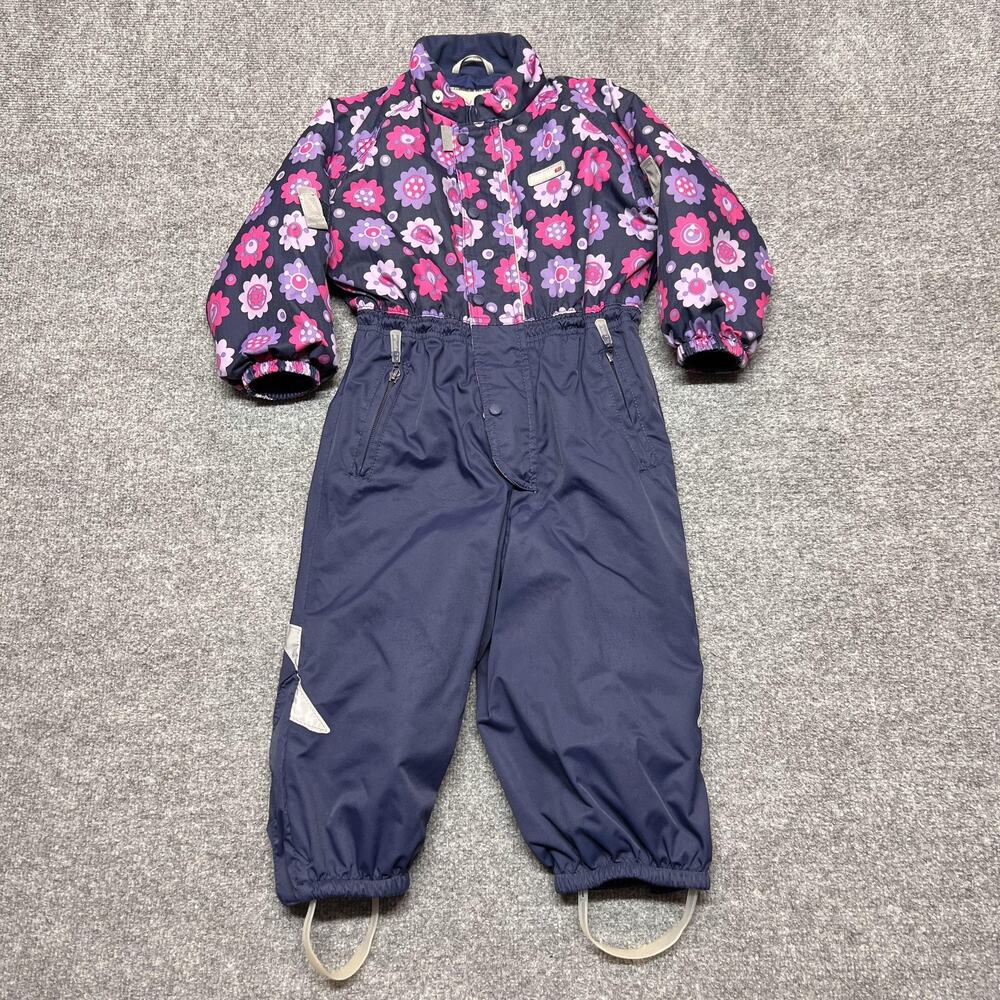 Reima Tec One Piece Snowsuit Kids 2T Blue Floral Print Insulated Ski Winter